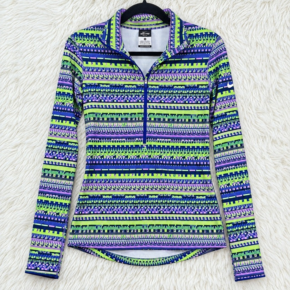 Nike Pro Dri-FIT Geometric Print Quarter Zip Long Sleeve Top Size S